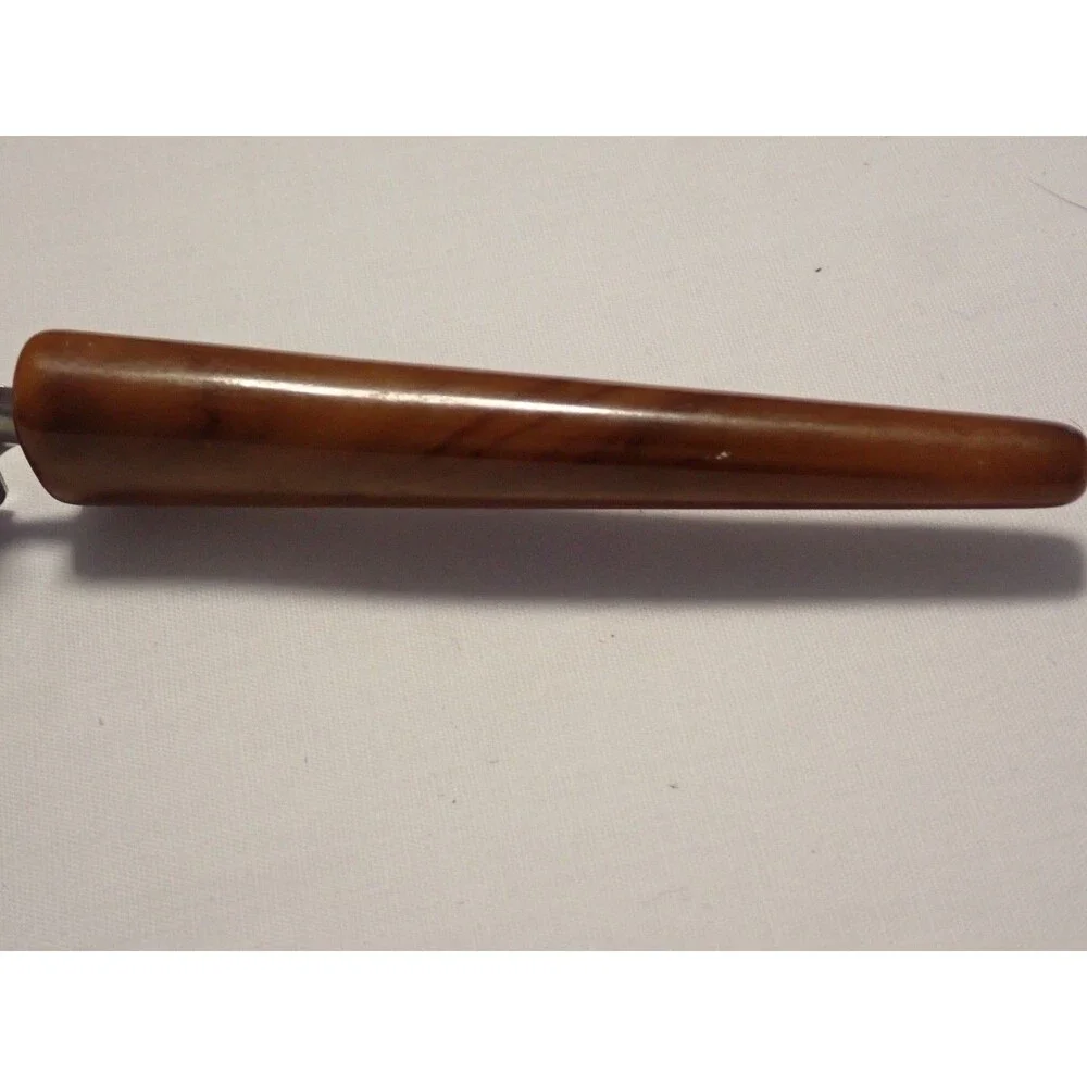 VTG Bakelite Stainless Steel Cake Pie Cutter Brown Handles USA Retro Kitchen